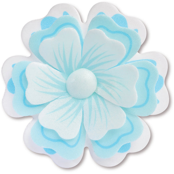 WAFER BLUE GRAPHIC LAYERED PRIMROSE  - 35 pieces - 7.5cm diameter