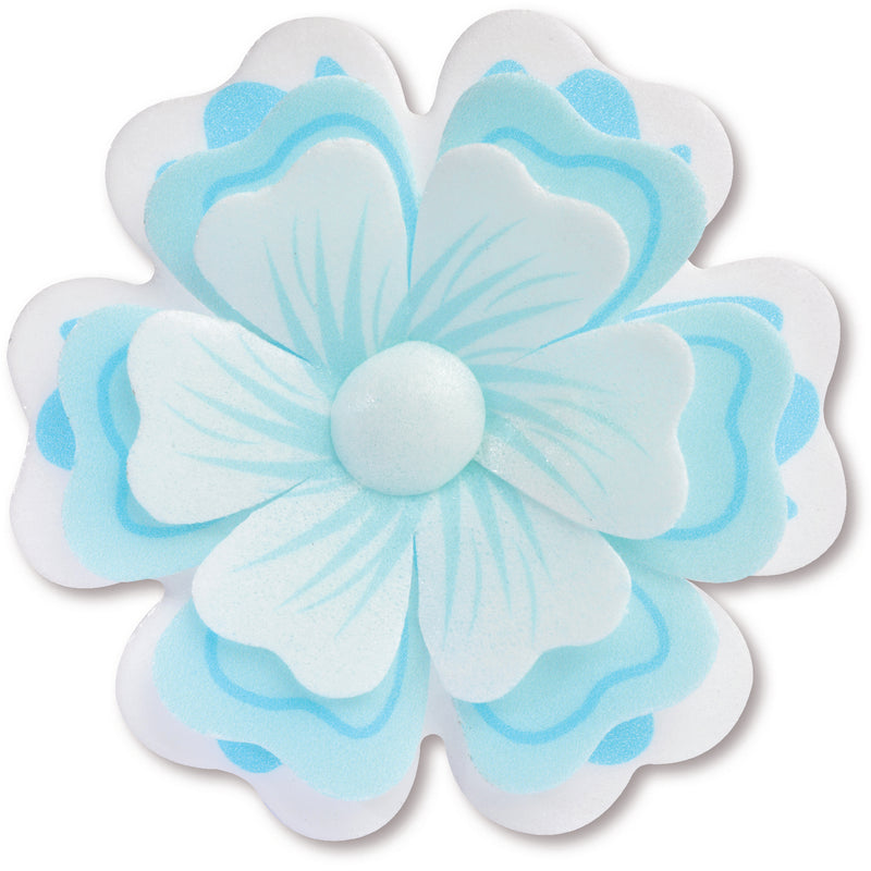 WAFER BLUE GRAPHIC LAYERED PRIMROSE  - 35 pieces - 7.5cm diameter